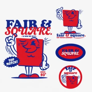 DESIGN: FAIR & SQUARE (FRONT+BACK+2X BADGE DESIGN)